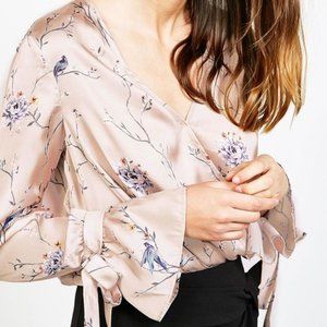Satin Long Sleeve Floral Blouse by Bershka